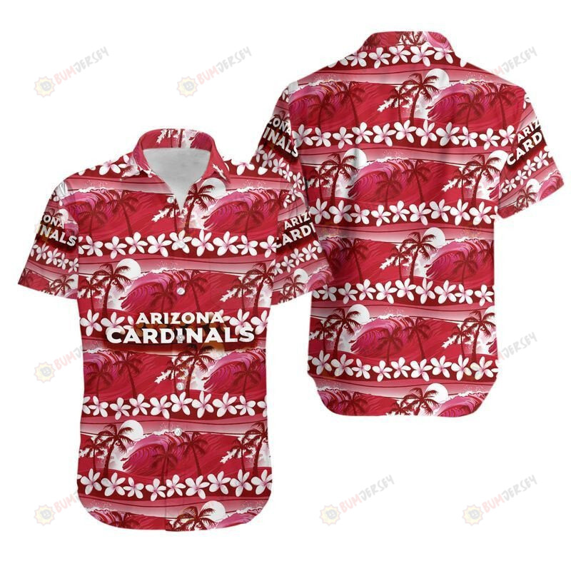 Arizona Cardinals Coconut Tree Ocean Waves ??3D Printed Hawaiian Shirt