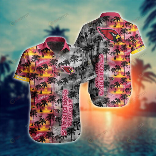 Arizona Cardinals Coconut Tree Pattern Curved Hawaiian Shirt In Red & Black