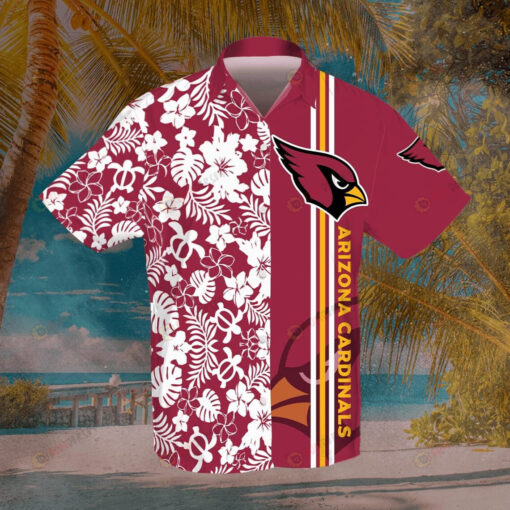 Arizona Cardinals Floral & Leaf Pattern Curved Hawaiian Shirt In Dark Pink & White