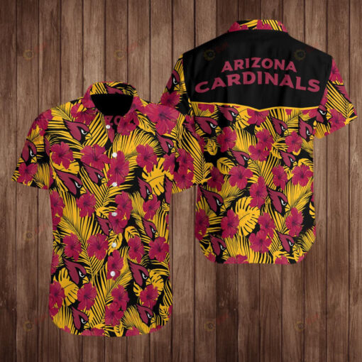 Arizona Cardinals Floral & Leaf Pattern Curved Hawaiian Shirt In Pink & Yellow