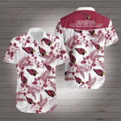 Arizona Cardinals Floral & Leaf Pattern Curved Hawaiian Shirt In White & Red