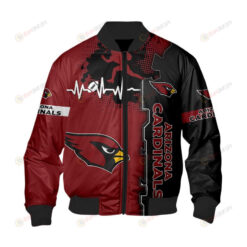 Arizona Cardinals Graphic Heart ECG Line Pattern Bomber Jacket - Black/ Red