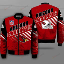 Arizona Cardinals Letter Logo & Helmet Casual Pattern Bomber Jacket- Red