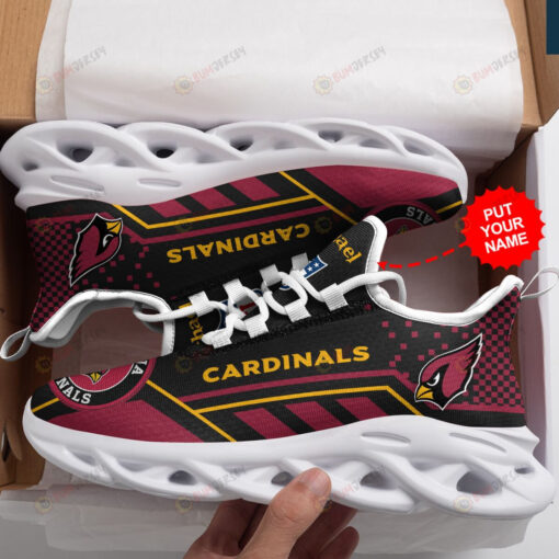 Arizona Cardinals Logo Custom Name Pattern 3D Max Soul Sneaker Shoes In Red And Yellow