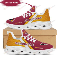 Arizona Cardinals Logo Custom Name Pattern 3D Max Soul Sneaker Shoes In Yellow And Red