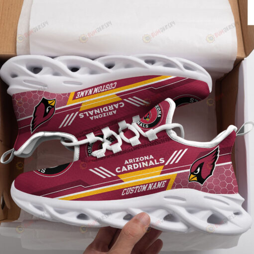 Arizona Cardinals Logo Custom Name Pattern In Red 3D Max Soul Sneaker Shoes