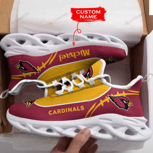 Arizona Cardinals Logo Pattern 3D Max Soul Sneaker Shoes In Red And Yellow