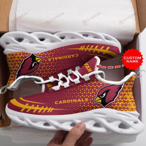 Arizona Cardinals Logo Pattern Custom Name 3D Max Soul Sneaker Shoes In Red And Yellow