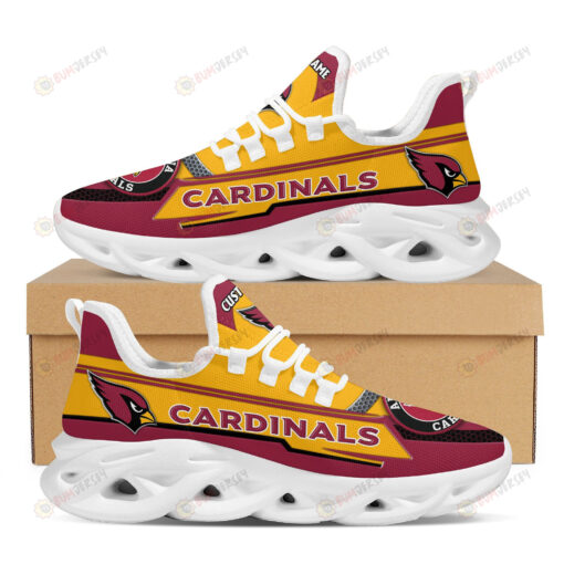 Arizona Cardinals Logo Stripe Pattern Custom Name 3D Max Soul Sneaker Shoes In Red Yellow