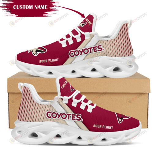 Arizona Coyotes Logo Custom Name Pattern 3D Max Soul Sneaker Shoes In Red And Brown