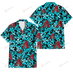 Arizona Diamondbacks Blue Hibiscus Blue Coconut Tree Black Background 3D Hawaiian Shirt
