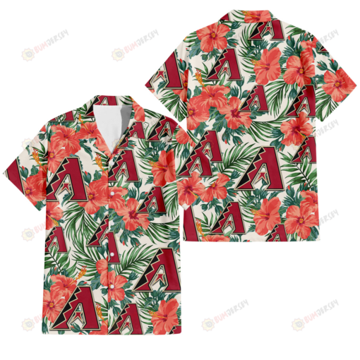 Arizona Diamondbacks Coral Hibiscus Green Leaf Beige Background 3D Hawaiian Shirt