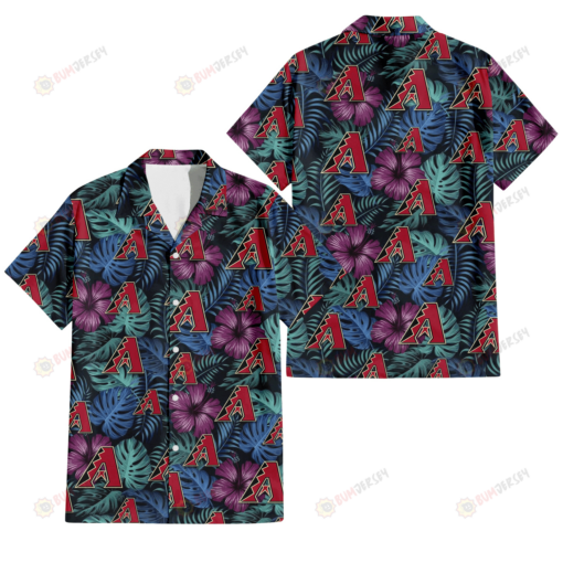 Arizona Diamondbacks Dark Magenta Green Leaf Black Background 3D Hawaiian Shirt