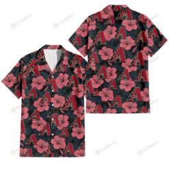 Arizona Diamondbacks Light Coral Hibiscus Gray Leaf Black Background 3D Hawaiian Shirt