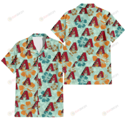 Arizona Diamondbacks Orange Green Hibiscus Pale Green Background 3D Hawaiian Shirt