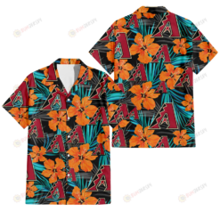 Arizona Diamondbacks Orange Hibiscus Blue Gray Leaf Black Background 3D Hawaiian Shirt