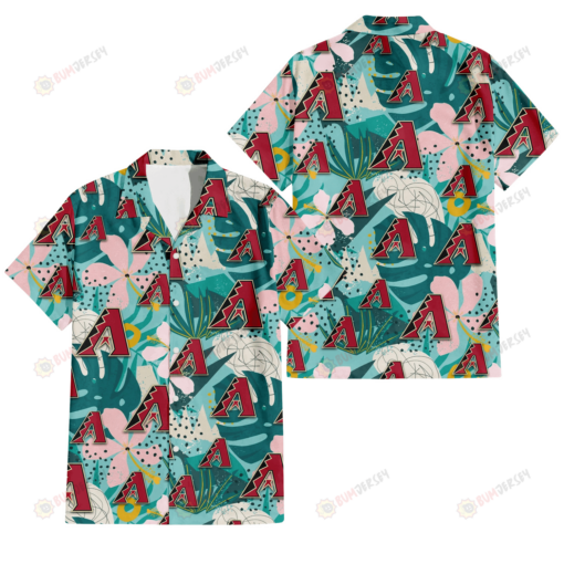 Arizona Diamondbacks Pastel Hibiscus Palm Leaf Tiny Dot Green Background 3D Hawaiian Shirt