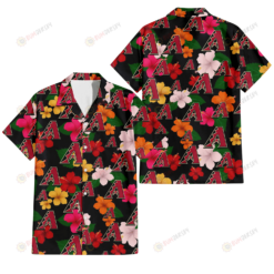 Arizona Diamondbacks Pink Orange Yellow White Hibiscus Black Background 3D Hawaiian Shirt