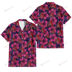 Arizona Diamondbacks Plum Vilolet Hibiscus Dark Navy Leaf Black 3D Hawaiian Shirt