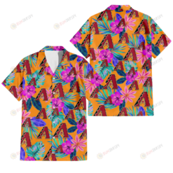 Arizona Diamondbacks Purple Hibiscus Neon Leaf Orange Background 3D Hawaiian Shirt
