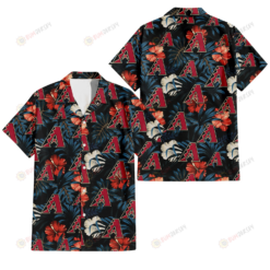 Arizona Diamondbacks Red And White Hibiscus Dark Leaf Black Background 3D Hawaiian Shirt