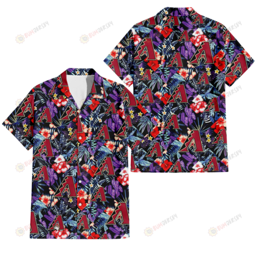 Arizona Diamondbacks Red Hibiscus Caro Black Background 3D Hawaiian Shirt