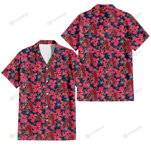 Arizona Diamondbacks Red Hibiscus Dark Gray Background 3D Hawaiian Shirt