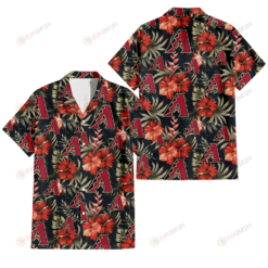 Arizona Diamondbacks Red Hibiscus Green Leaf Dark Background 3D Hawaiian Shirt