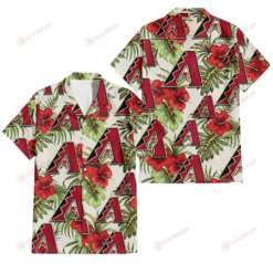 Arizona Diamondbacks Red Hibiscus Green Tropical Leaf Cream Background 3D Hawaiian Shirt