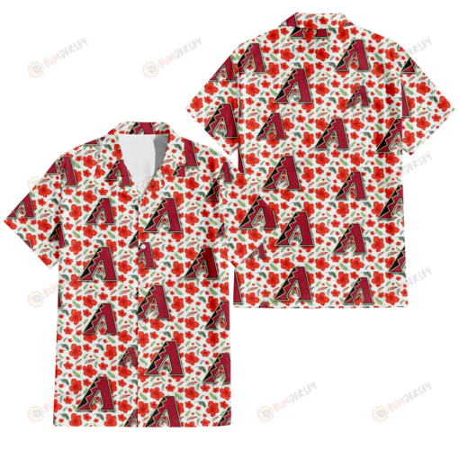 Arizona Diamondbacks Tiny Red Hibiscus Green Leaf White Cube Background 3D Hawaiian Shirt