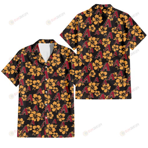 Arizona Diamondbacks Tiny Yellow Hibiscus Black Background 3D Hawaiian Shirt