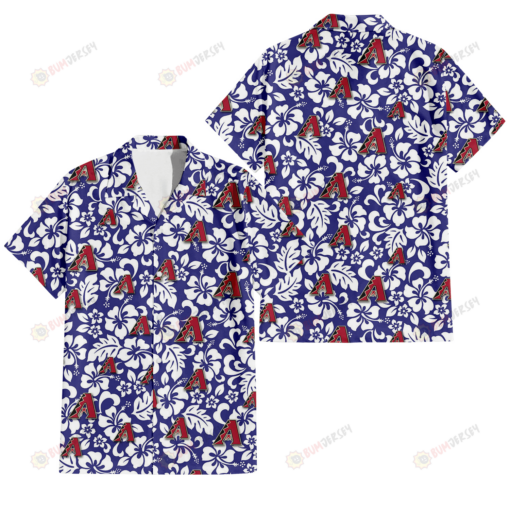 Arizona Diamondbacks White Hibiscus Pattern Slate Blue Background 3D Hawaiian Shirt