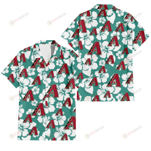 Arizona Diamondbacks White Hibiscus Turquoise Stripe Background 3D Hawaiian Shirt