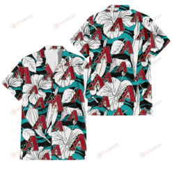 Arizona Diamondbacks White Hibiscus Turquoise Wave Black Background 3D Hawaiian Shirt