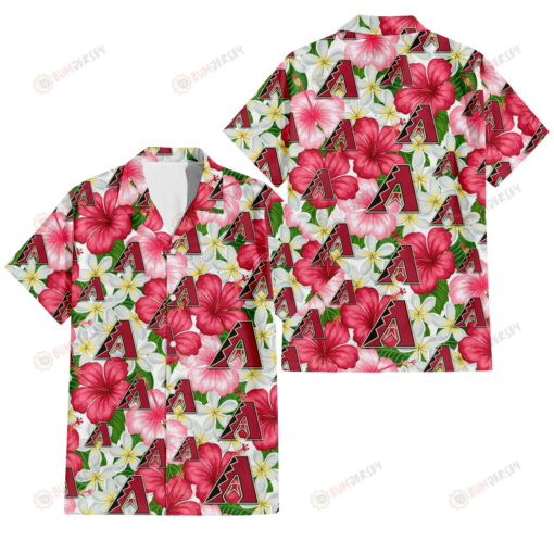 Arizona Diamondbacks White Porcelain Flower Pink Hibiscus White Background 3D Hawaiian Shirt