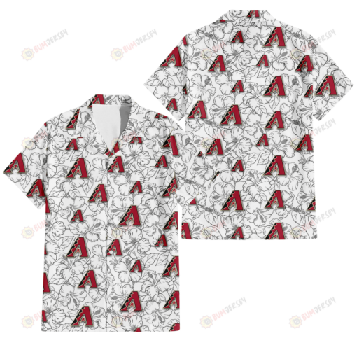 Arizona Diamondbacks White Sketch Hibiscus Pattern White Background 3D Hawaiian Shirt