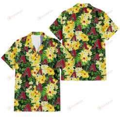 Arizona Diamondbacks Yellow Hibiscus Tropical Green Leaf Black Background 3D Hawaiian Shirt