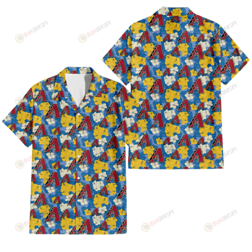 Arizona Diamondbacks Yellow White Hibiscus Powder Blue Background 3D Hawaiian Shirt