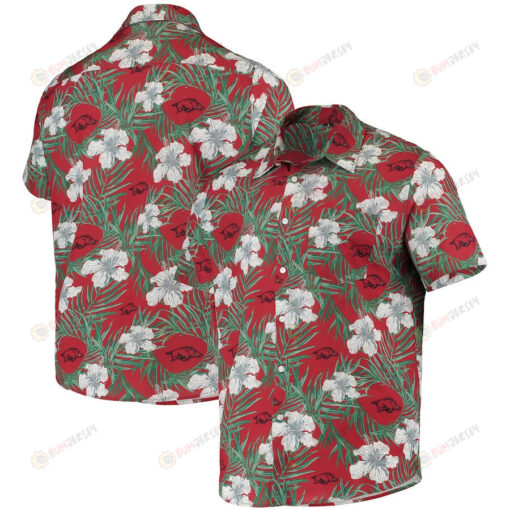 Arkansas Razorbacks Cardinal Floral Leaves Button-Up Hawaiian Shirt