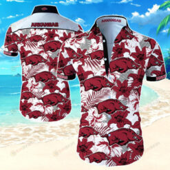 Arkansas Razorbacks Flower Pattern Curved Hawaiian Shirt In White & Red
