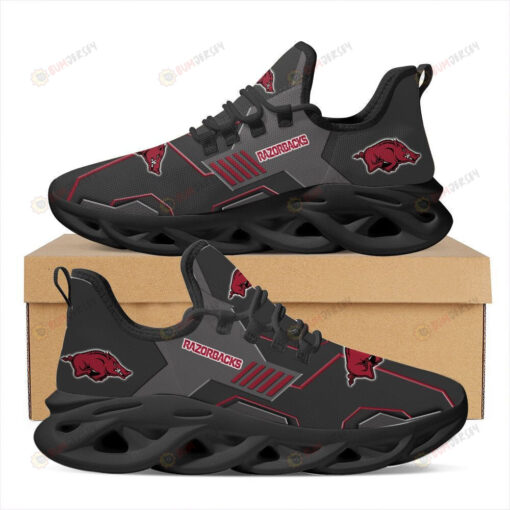 Arkansas Razorbacks Logo Pattern 3D Max Soul Sneaker Shoes In Black Gray