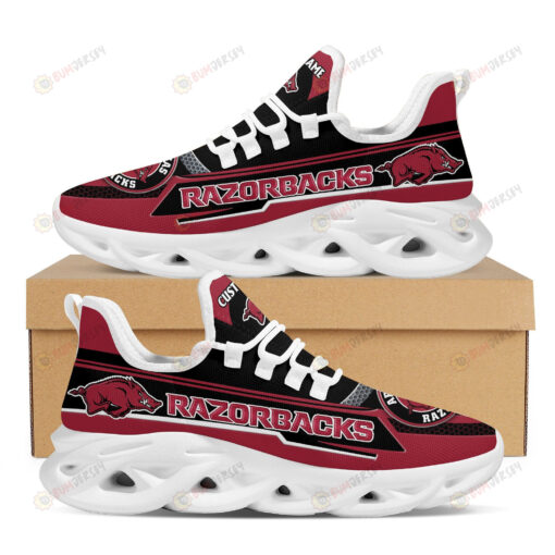 Arkansas Razorbacks Logo Pattern Custom Name 3D Max Soul Sneaker Shoes In Red Black