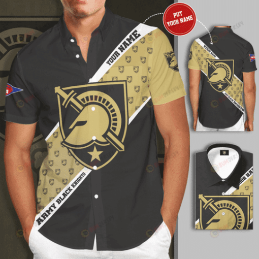 Army Black Knights Custom Name Curved Hawaiian Shirt In Black