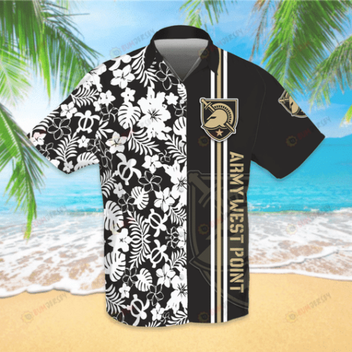 Army Black Knights Hawaiian Shirt With Floral And Leaves Pattern