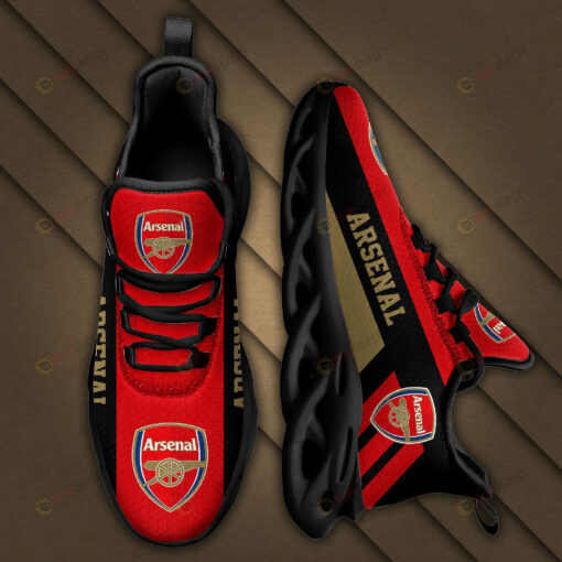 Arsenal Logo Pattern 3D Max Soul Sneaker Shoes In Red Black Gold