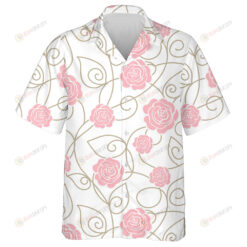 Art Pastel Pink Roses And Leaves Pattern White Theme Hawaiian Shirt