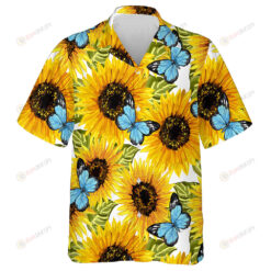 Artistic Blue Butterflies And Sunflowers Artwork Pattern Hawaiian Shirt