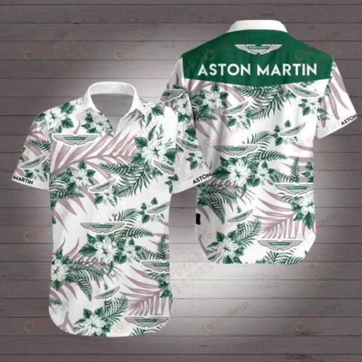 Astom Martin Short Sleeve Curved Hawaiian Shirt On White Green