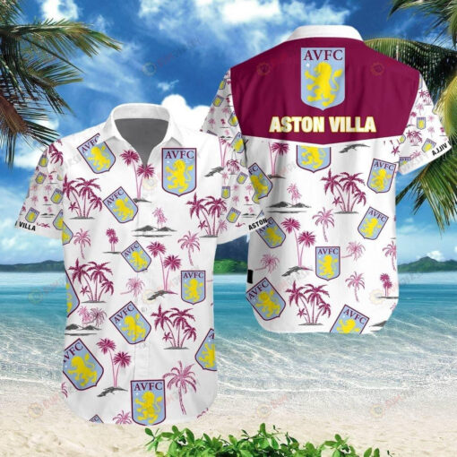 Aston Villa On White Purple Short Sleeve Curved Hawaiian Shirt