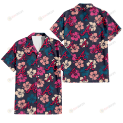 Atlanta Braves Colorful Hibiscus Black Background 3D Hawaiian Shirt